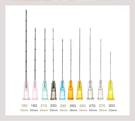 18G 21G 22G 23G 25g 27G 30G 50mm 70mm حبة القنينة الصغيرة ذات الطرف الأغمض لحمض الهيالورونيك القابل للحقن